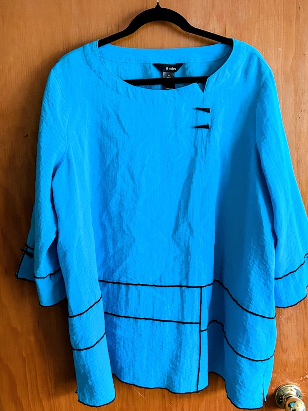 Ali Miles Bright Aqua Tunic with Black Trim